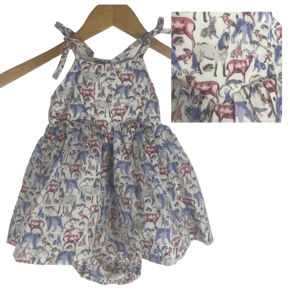 Tea Collection Tie Shoulder Baby Dress Set in Animal Print - Size 6-9M